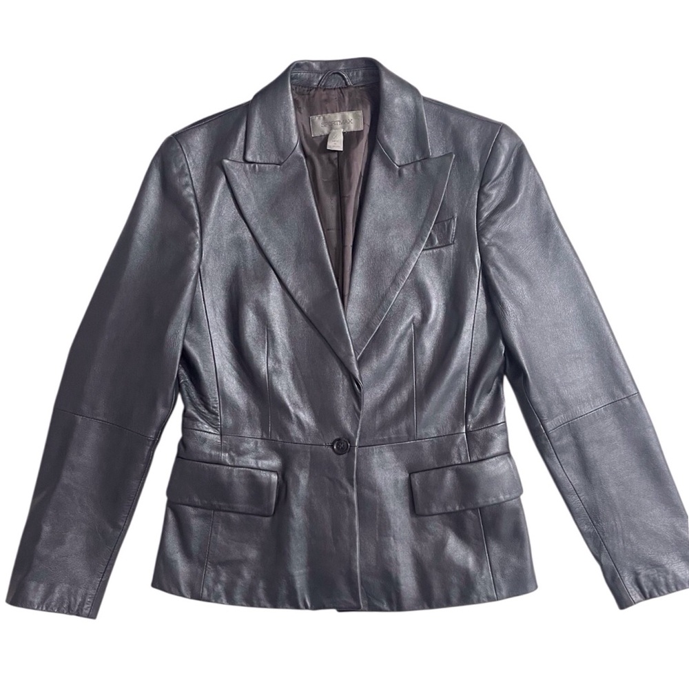 Vintage Sportmax Max Mara 90s Y2K  Charcoal Grey Leather Jacket